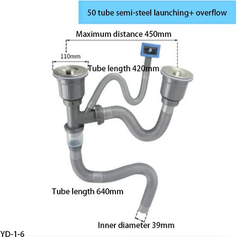 (YD-1-6)Kitchen Stainless Steel Sink Drainer Accessories, Single and Double Sink Drain Pipe Set (1/4)