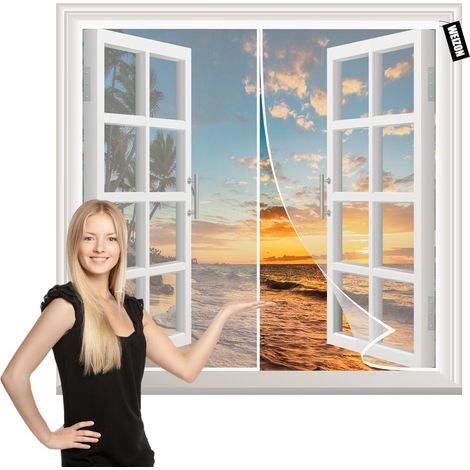 Moustiquaire Fenêtre Magnétique 100x140cm Fermeture Automatique Adsorption Magnétique-Anti-Mouche Insectes Rideau-sans Percer pour portes fenêtres balcon séjour Blanc