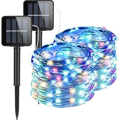 2 installazioni solari, PVC/rame, 100 LED, 12 m, 8 modalità di illuminazione, multicolore (1/5)