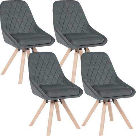 WOLTU 4er Set Esszimmerstühle, Drehstuhl, Küchenstuhl drehbar, Polsterstuhl mit Samtbezug, Wohnzimmerstuhl, Design Stuhl, Beine aus Buchenholz, Dunkelgrau (1/5)