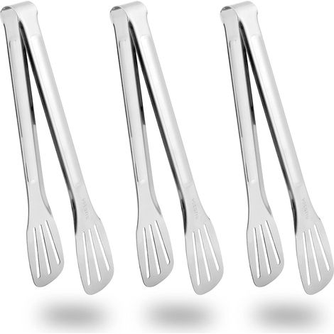 Küchenzange aus Edelstahl, 3er-Set, 24 cm, geeignet zum Grillen, Kochen, für Pasta, Buffets und Salate (silber).