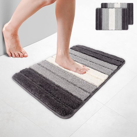 VOUNOT® 2er-Set Badematte Rutschfeste, Mikrofaser Badezimmerteppich Farbverlauf 40x60cm Grau