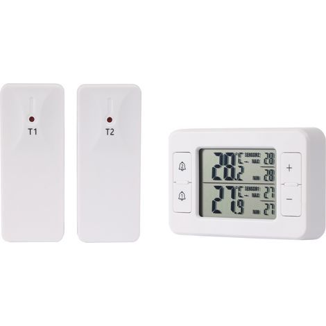 Kabelloses Thermometer, Thermometer mit zwei Sensoren, Alarm bei niedrigen/hohen Temperaturen, geeignet für Kühlschränke, Terrassen und Wohnmobile. (1/5)