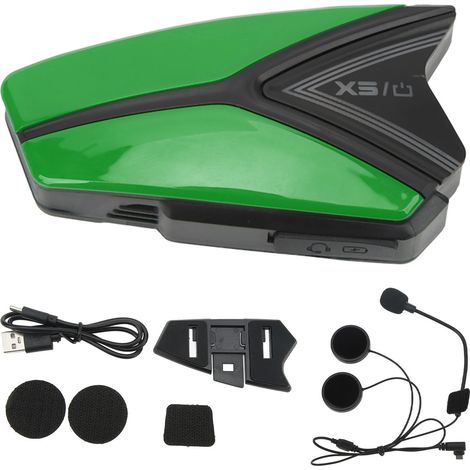 Casque Moto Bluetooth 5.0 2.4G Sans Fil Étanche Réduction Bruit Appel Mains Libres Système Communication Vert (1/5)