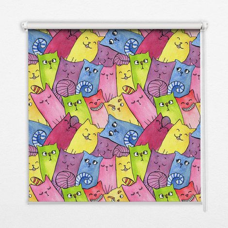 Tenda a Rullo Interna per Finestra - Tenda Filtrante Luce - Tenda Privacy - Tenda Decorativa Rettangolare - Rullo per Interni - (100 cm x 140 cm) - Gatti colorati (1/5)