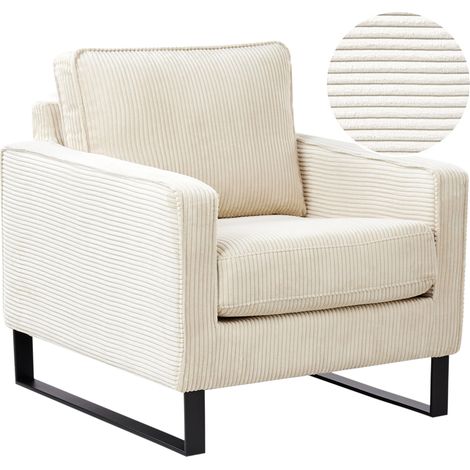 Sillón de tela de pana beige claro patas negras estilo retro Vind