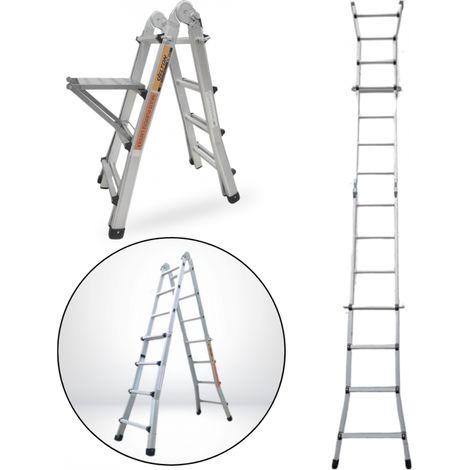 Échelle articulée pliante et télescopique en aluminium 4x4 marches 3,88m + 1 tablette - SECURY-T