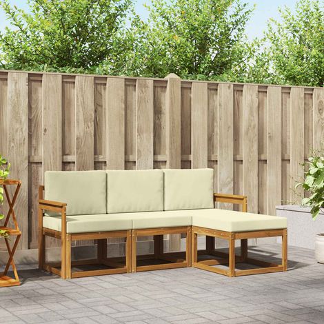 Outdoor-Sofagarnitur mit Kissen 4 pcs Natur und Creme
