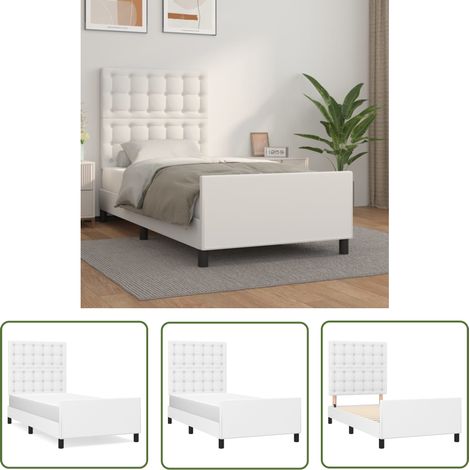 The Living Store Bettgestell mit Kopfteil Weiß 100x200 cm Kunstleder - Bettrahmen - Schlafzimmermöbel - Doppelbett - Weißes Bett - Kunstlederbett (1/5)