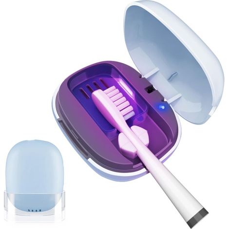 Brosse à dents couvre cas San itizer avec lumière, brosse à dents couvre avec support, brosse à dents portable rechargeable nettoyeur cas,bleu