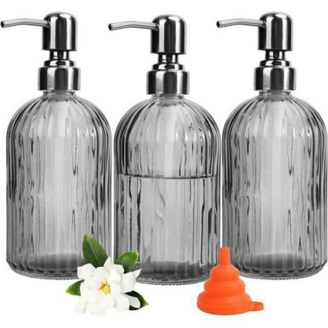 Distributeur De Savon En Verre - 400 Ml - Pompe En Acier Inoxydable 304 - Pour Salle De Bain Et Cuisine - Lot De 3 (1/4)