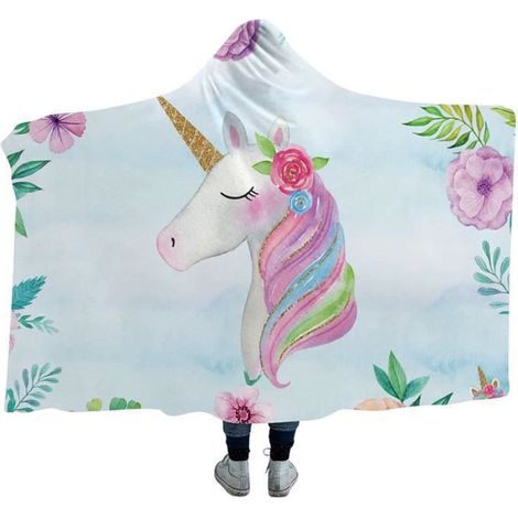 1 pièce Couverture à Capuche, Fleur Licorne, 150x200 cm, Douce et Anti-Froissement, Idéale Salon / Canapé / Sieste (1/4)