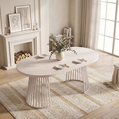 Table à manger avec plateau extensible, forme ovale, salle à manger, repas familial, gain de place, structure stable, en MDF, cachemire (1/5)