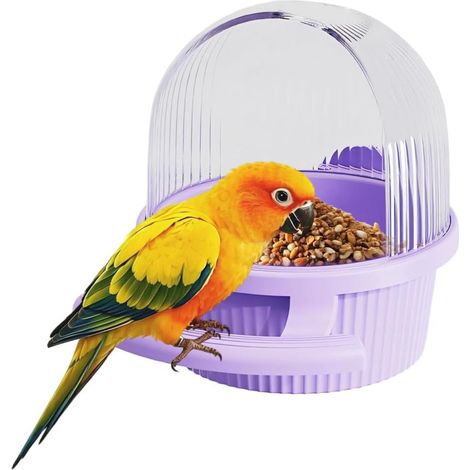 Mangeoire Semi-fermée, Bol Oiseau avec Perchoir Anti-dérapant, Distributeur Nourriture Transparent Anti-gaspillage, pour Perruche, Calopsitte, Inséparables, Pinsons et Petit Oiseau (1/5)