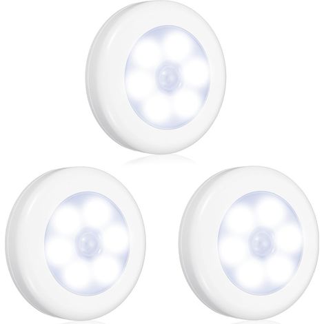 Paquete de 3 luces LED de disco con sensor de movimiento, luz nocturna LED inalámbrica, luz adhesiva magnética - luz blanca (1/5)