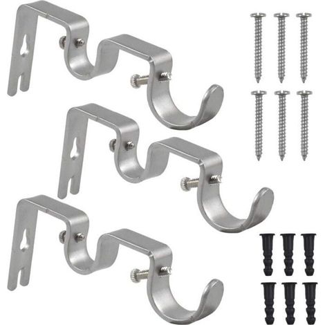 3 Pcs Support de Tringle à Rideau Double Tringle à Rideau Pole Holder Rideau Drapery Rod Supports pour Barre de Rideaux Étiquette (1/4)