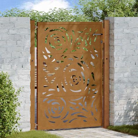 Portail de jardin 100x150 cm en acier patiné motif flamme (1/5)