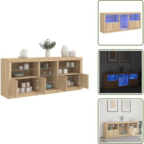 The Living Store Buffet avec lumières LED chêne sonoma 181,5x37x67 cm - Buffet Design Moderne - Meuble Rangement - Luminaire Led Rgb - Armoire Entrée - Décoration Intérieur (1/5)