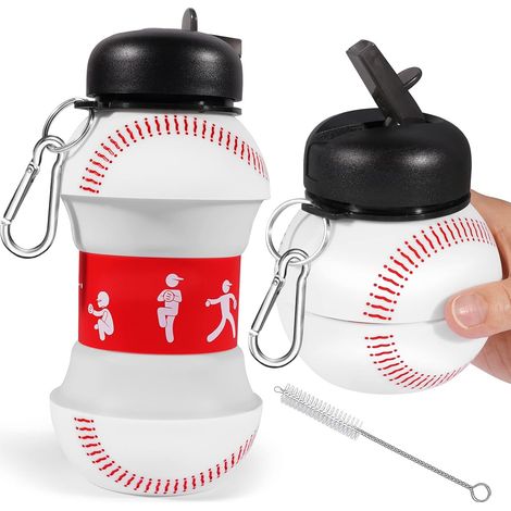 Gourde pour homme de 550 ml (19 oz) en silicone pliable et étanche, idéale pour le sport, l'école et les voyages. Bouchon à clapet, style baseball.