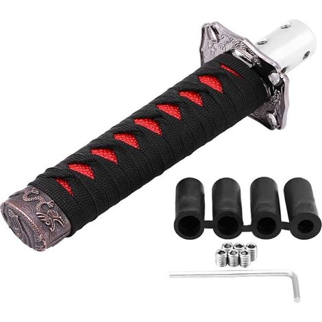 Ahlsen Perilla de cambio de marchas para automóvil Palanca de cambio de marchas universal para automóvil con 4 adaptadores negro + rojo (1/5)