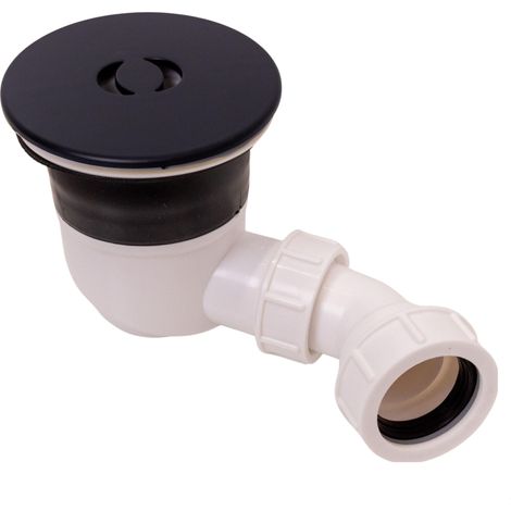 Bathroom Round Shower Tray Waste with Elbow, Top Fix Installation, 125 x 187 x 114mm, Black