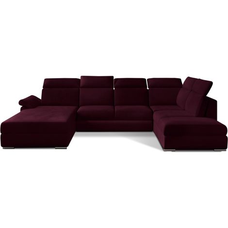 Sofá panorámico convertible MAJESTA 5 plazas rosa oscuro – ángulo derecho con almacenamiento (1/4)