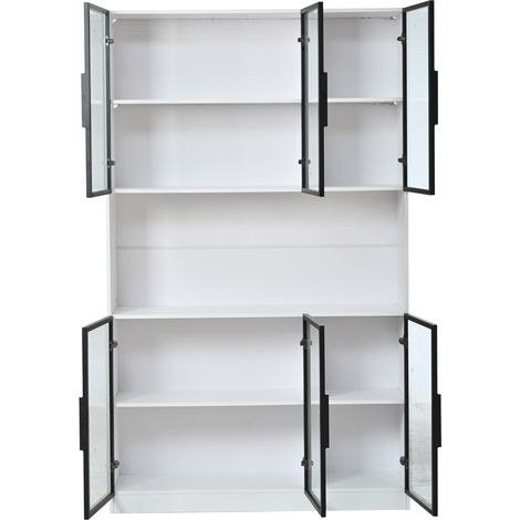 Vitrine haute blanche 120 x 34 x 200 cm avec 6 portes en verre LED MDF MODENUIT (1/5)