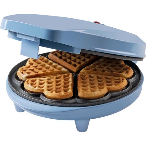 Gaufrier Bestron pour gaufres classiques en forme de cœur, revêtement antiadhésif, voyant lumineux, 700 watts, couleur : bleu (1/5)