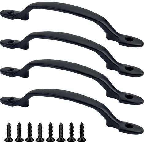 Lot de 4 poignées de porte en D pour portails en bois, adaptées pour salle de bain, grange, abri de jardin, armoire (noir) (1/5)