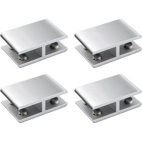 Lot de 4 pinces à verre, double face réglables en alliage d'aluminium pour étagère en verre, support de serrage pour verre de 10 à 12 mm d'épaisseur