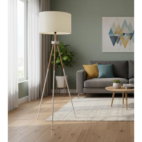 Lampadaire Trépied 3 Pieds, 1xE-27 (AMPOULE NON INCLUSE) Hauteur 160 CM, Design Elégant et Moderne, Parfait pour Salon, Chambre à coucher, Bureau (BLANC) (1/5)