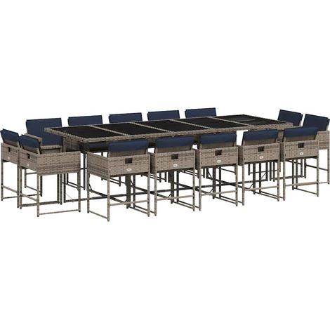Maison Exclusive - Set da pranzo da giardino da 15 pz con Cuscini in Polyrattan Grigio (1/5)
