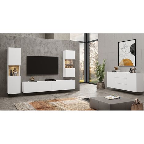 Set von 4 Möbeln für das Wohnzimmer aus der Kollektion EVA. Farbe Weiß und Eiche.
