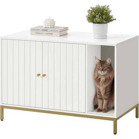 Maison de toilettes pour chat avec tapis à griffer design moderne 90 x 48 x 61,5 cm en aggloméré blanc (1/3)
