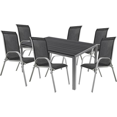 7tlg Gartenmöbel Set Alu Non-Wood 180x90cm + 6 Stapelstuhl-M726836+6xMMC330886 (1/4)