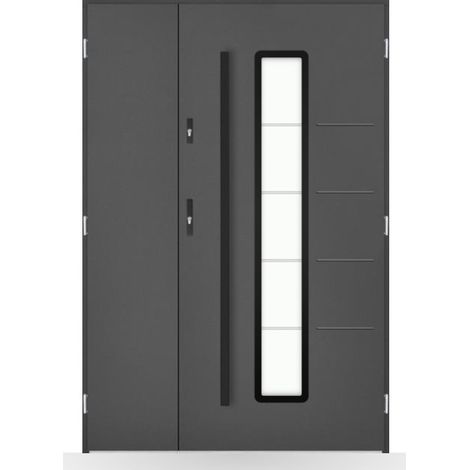 Porte d'entrée double Eléonore - 130-140-150x208cm - Couleur: Anthracite - Poussant: Gauche - Dimensions: 90x40 cm (1/2)