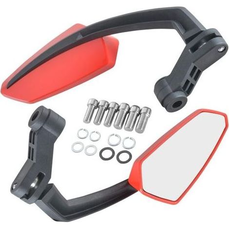 Moto Guidon Fin Miroirs Miroir de côté Rouge Moto Rétroviseur 10MM 8MM boulons filetés Mounts réglable pour K awasaki S uzuki H onda V ictory C hopper