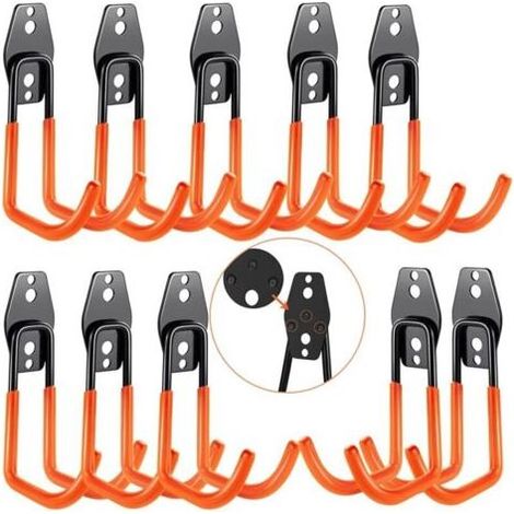(Orange) 10-teiliges Garagenwandhaken-Set, Garagenaufbewahrung, Stahlwandhaken mit 3 Schweißpunkten statt 2, stabiler für Leitern usw. (1/4)