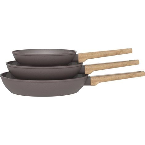 Set de 3 poeles - Tous feux dont induction - ARTHUR MARTIN - AM1052 - Revetement céramique - Ø 20-24-28 cm - Taupe (1/5)