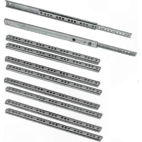 Schubladenschienen aus verzinktem Stahl, 10er-Packung, 17 x 278 mm, kugelgelagerte Schienen für Möbel und Schränke (1/4)