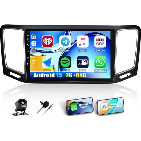 [2+64G] Android 15 Carplay Autoradio pour Tiguan (2010-2017), Nav Android Auto sans Fil, 9" Écran Tactile Poste Radio Voiture pour Tiguan WiFi Bluetooth Mirror Link FM/RDS +Caméra de Recul (1/5)