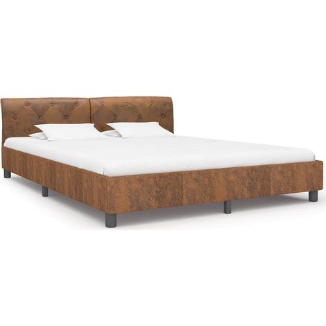 Maison Exclusive - Cadre de lit sans matelas marron similicuir daim 160x200 cm (1/5)