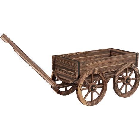 Bac à plantes mobile en bois style chariot, capacité jusqu'à 30 kg, idéal pour jardin et terrasse, finition carbonisée (1/5)