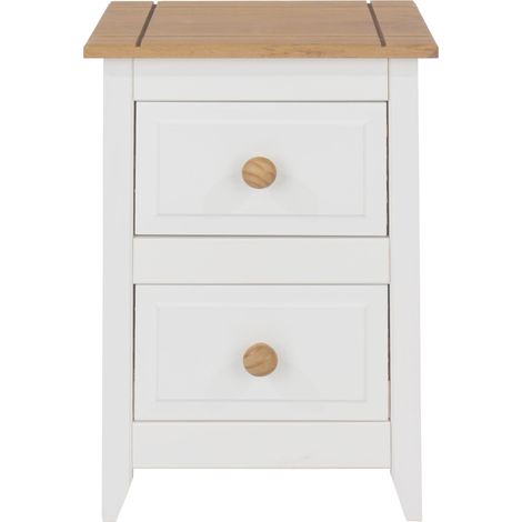 Capri 2 Drawer Petite Bedside Cabinet - MDF/Pine - 36 x 32 x 53.2 cm - White/Antique Waxed Pine (1/3)