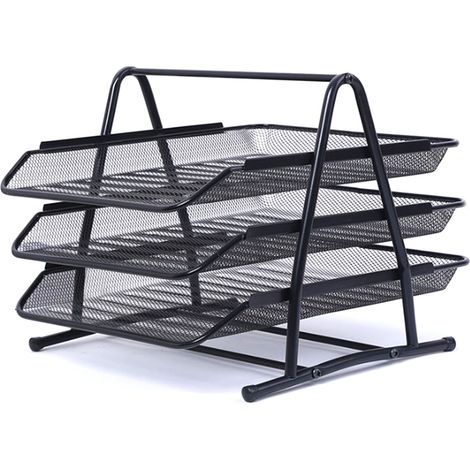 Dreistufiger Schreibtischorganizer aus dickem und stabilem Metalldraht, schwarz (1/5)
