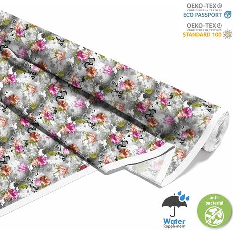 Outdoor dekostoffe oxford - Motiv Blumen auf einem abstrakten Hintergrund (1/5)