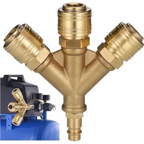 Compresseur de Tuyau d’Air, Raccord Air Comprimé à 3 Voies avec 3 Raccords, Raccord Air Comprimé 1/4 Connecteur de Tuyau Fileté, Distributeur d’Air Comprimé en Laiton, Distributeur d’Air en Y (1/5)