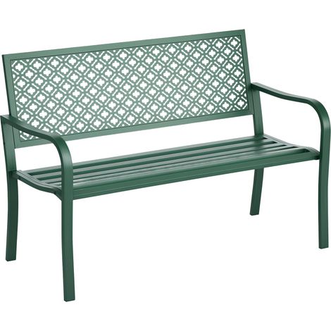 Banc de jardin banc extérieur jardin en acier avec dossier à motif floral pour 2 personnes 127 x 63 x 83 cm vert foncé (1/5)