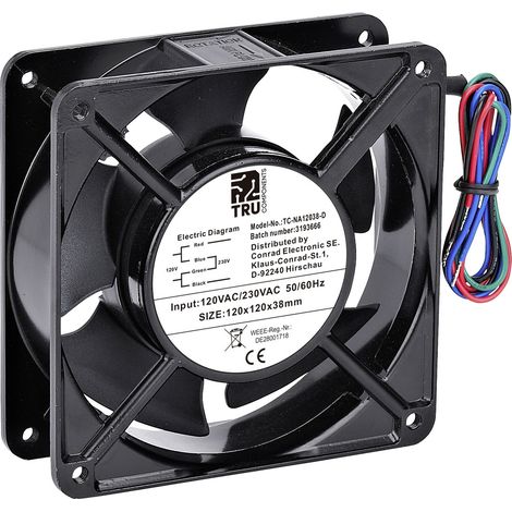 TRU COMPONENTS TC-NA12038-D Axiallüfter 230 V/AC, 120 V/AC 170 m³/h (L x B x H) 120 x 120 x 38 mm