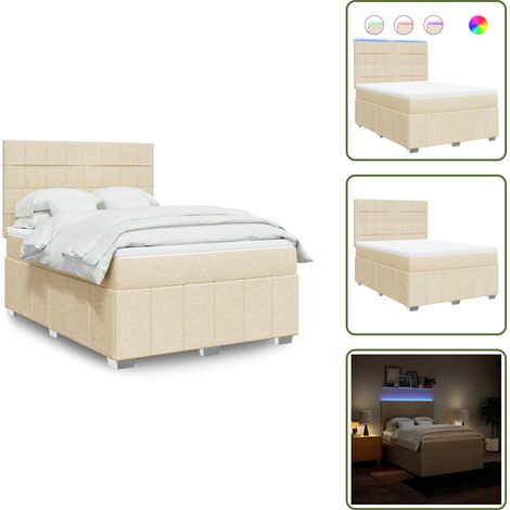 Cama con cabecero ajustable - vidaXL Cama box spring con colchón tela color crema 140x200 cm - Cama de muelles con funda extraíble